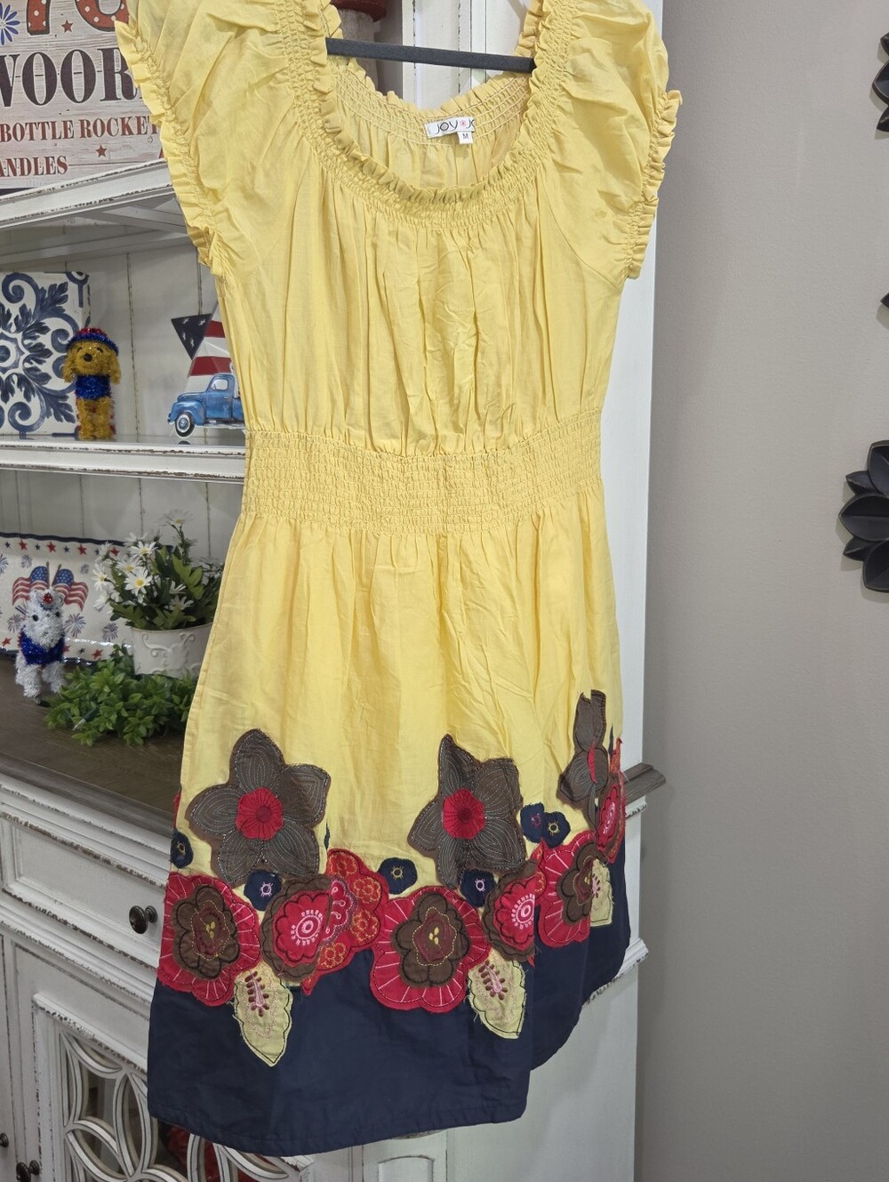 Yellow Floral Embroidered Dress by